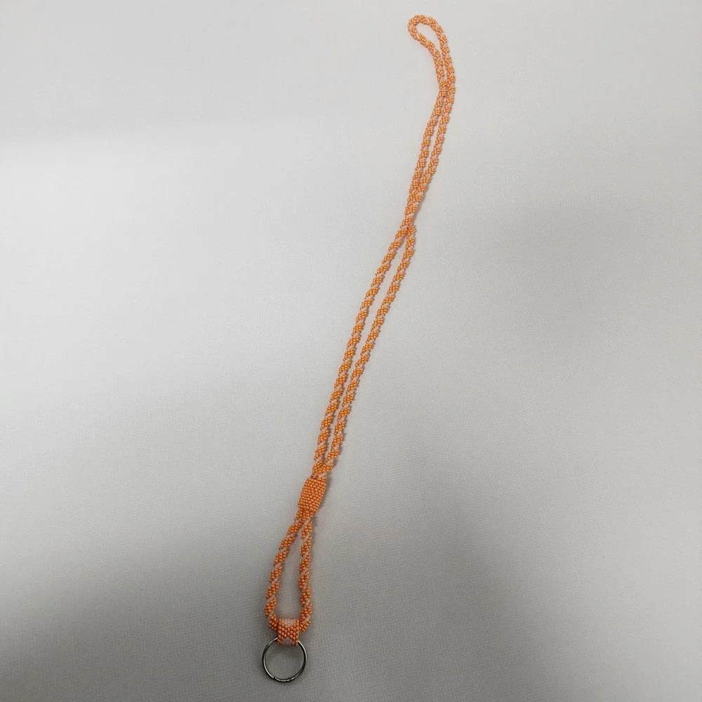 Beaded Lanyard ID Badge Holder Necklace Orange & White 36